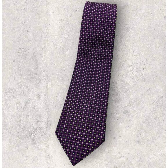 LAUREN RALPH LAUREN Silk Necktie LUXURY Purple Geometric W:3.6" EUC - Picture 1 of 6